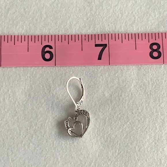 Womens Interlocking Twin Heart Design Diamond Silver Drop Earrings #925 - New - Picture 11 of 14